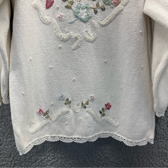 Vtg Shenanigans Knit Sweater Women L Floral Grandma Cottage Core Style Beaded - Picture 5 of 10